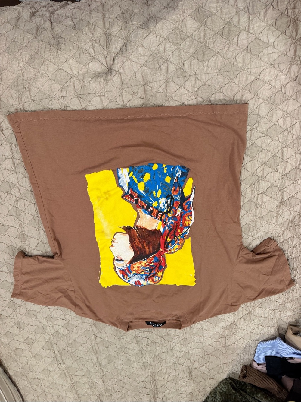 Zara Brown Short Sleeve Tee with Colorful Portrait Print